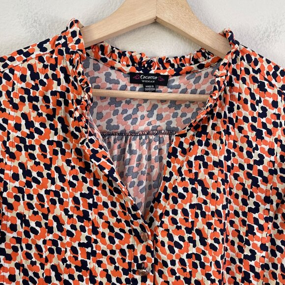 Cocomo Woman Plus 1X Spotted Print Button Front Blouse Flutter Sleeve Tunic Top - Picture 7 of 10